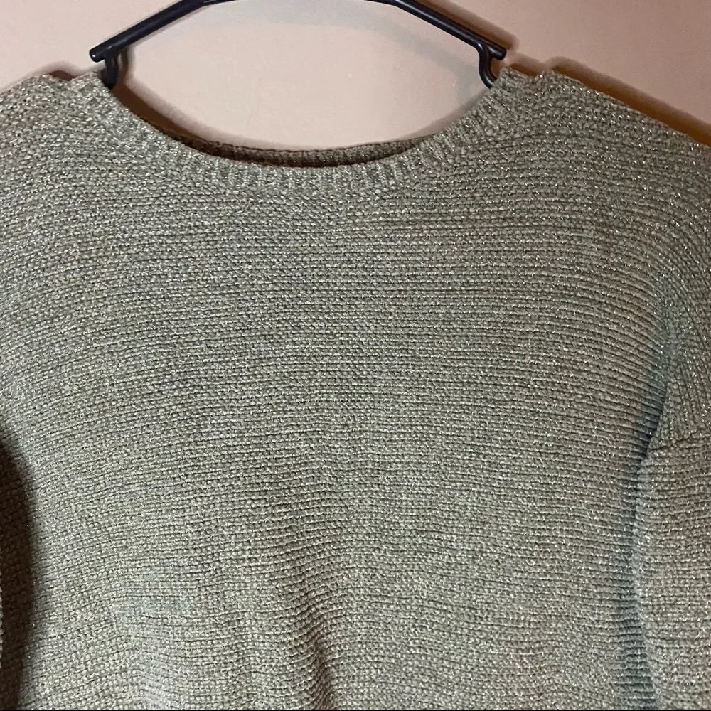Children's Place Girls Green Sage Knit Sparkly Long Sleeve Pullover Blouse